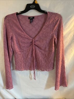 Just Polly mauve textured lace cropped babydoll style long sleeve top size XL